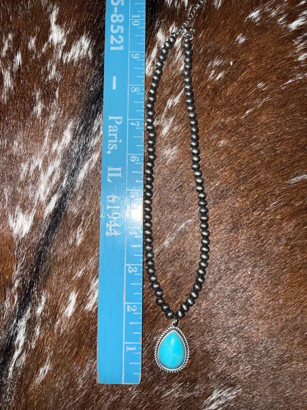 Faux Turquoise Teardrop Pendant Bead Necklace - Women Jewelry
